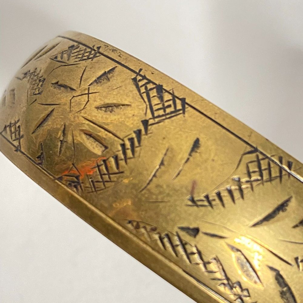 💎Bangle Bracelet Bronze Tone Chunky Flower Leaf Engraved - Picture 5 of 8